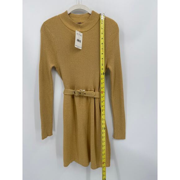 Free People Metallic Gold French Girl Mini Dress Belted 3/4 Sleeve Small - Picture 5 of 8